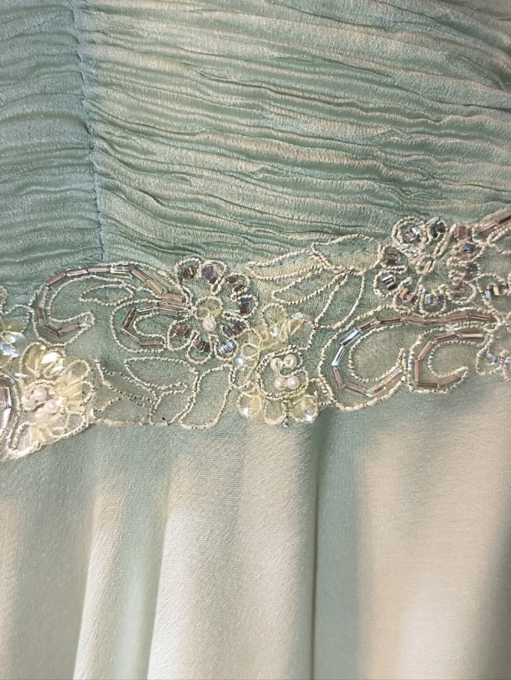 Vtg Victor Costa Beaded Gown Sage Green Pleated Chiffon Formal Maxi Size 16 READ - Picture 7 of 13